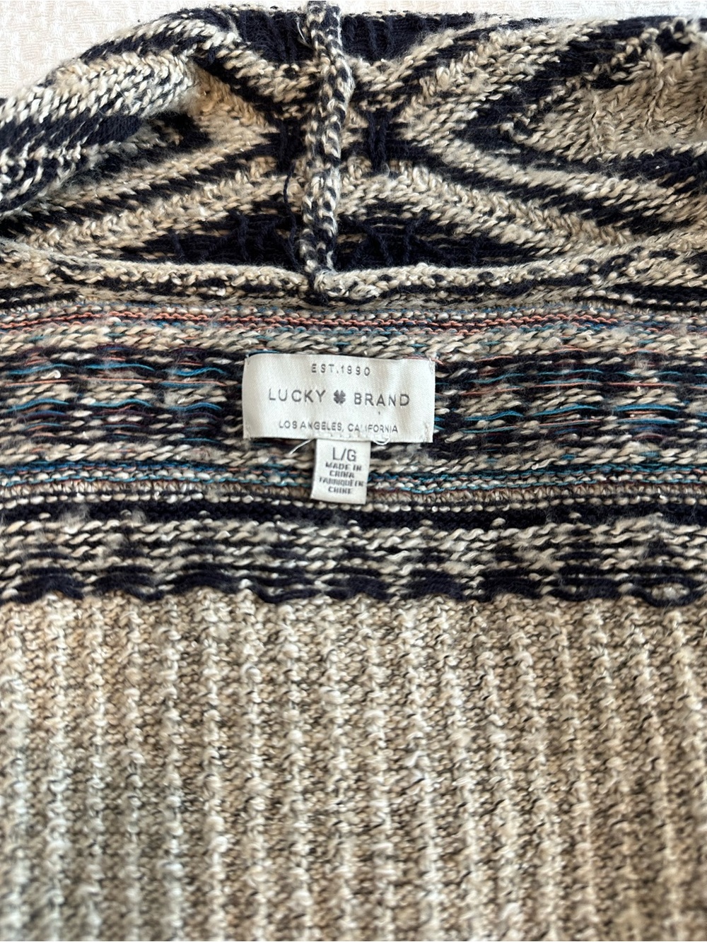 Lucky Brand Blue and Cream Knit Cardigan Sweater - Picture 11 of 13